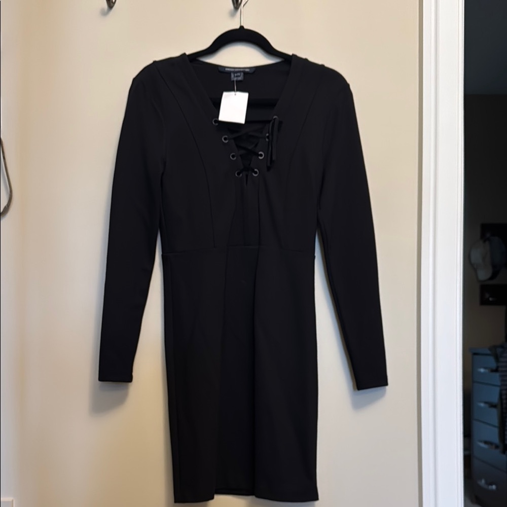 French Connection Black Lace-Up Dress